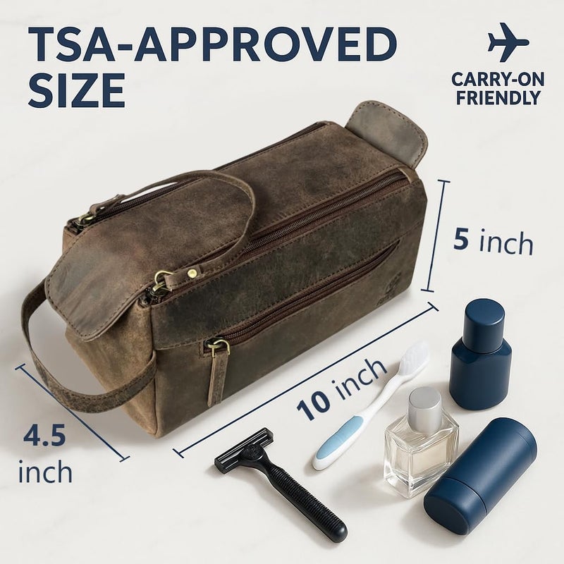 RUSTIC TOWN Buffalo Leather Toiletry Bag : Vintage Travel Shaving & Ditty Kit : for Toiletries, Cosmetics & More : Spacious Interior & Waterproof Lining : Compact, Fits Easily in Luggage - Image 2